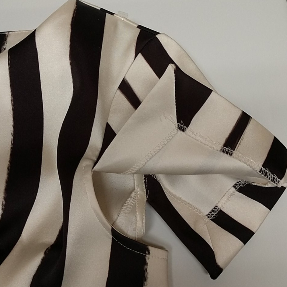 Topshop Dress Faux Leather Detail Split Short Sleeve Black White Stripe sz Small - Picture 2 of 12